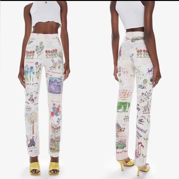Sold-out MOTHER Moto-Rabbit Printed High-Waisted Rider Jeans size 24 (26) - Picture 1 of 14